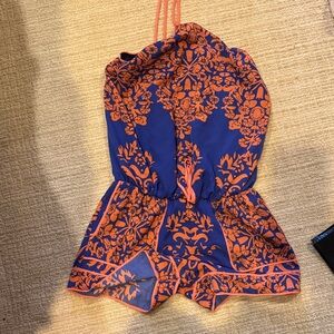 Blue and Orange Floral Romper